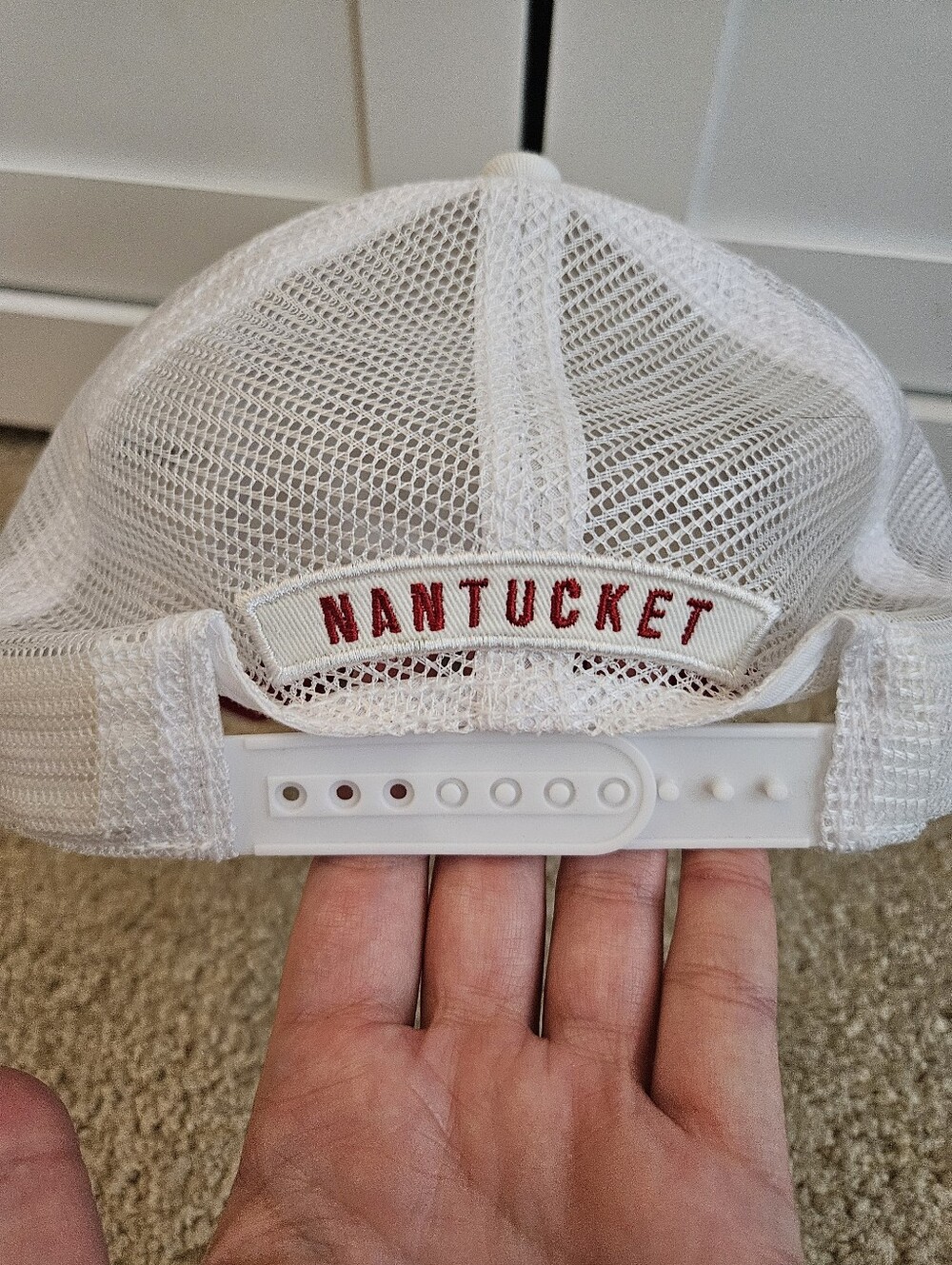 Christmas Stroll ACK Nantucket Red & White Stripe Trucker Hat - Picture 5 of 7